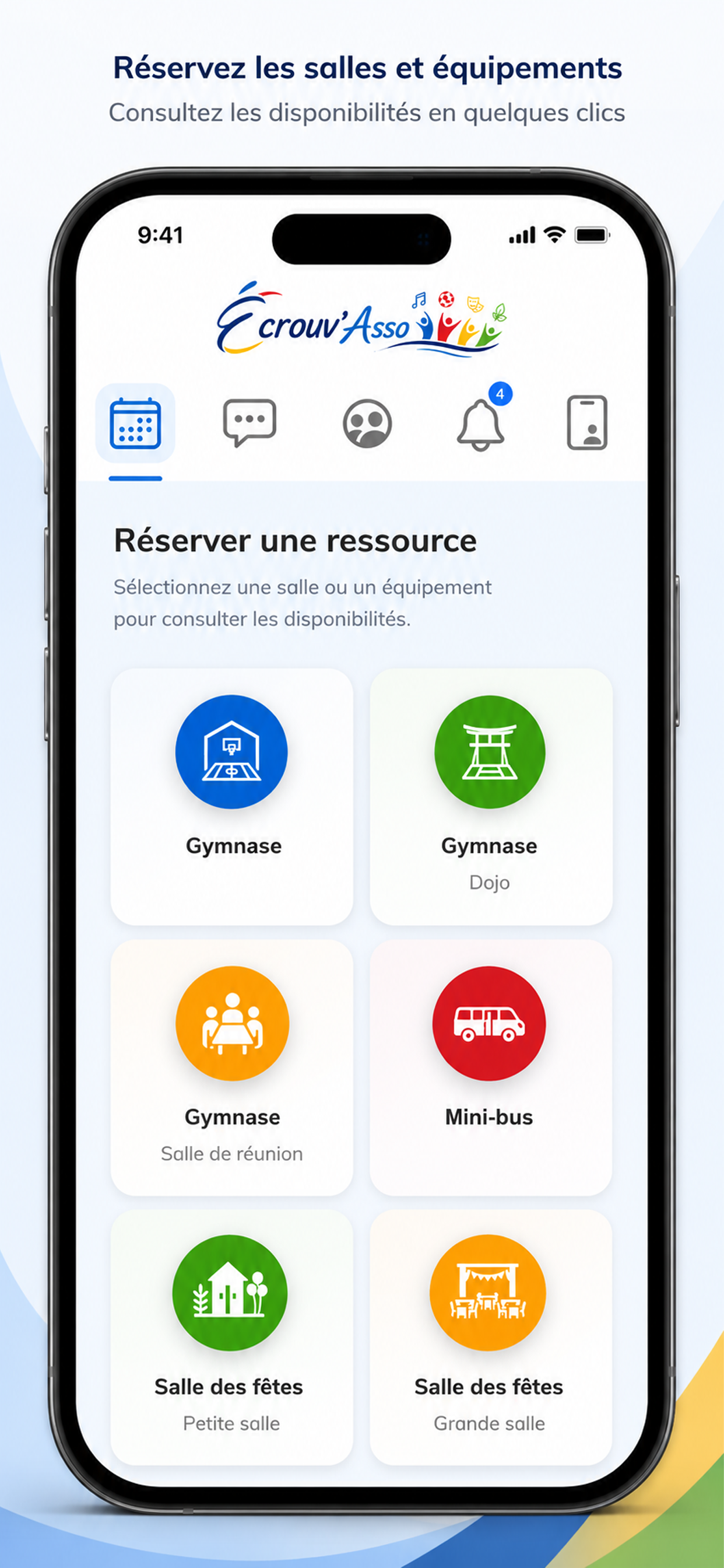Écran de réservation des salles et équipements dans Écrouv’Asso