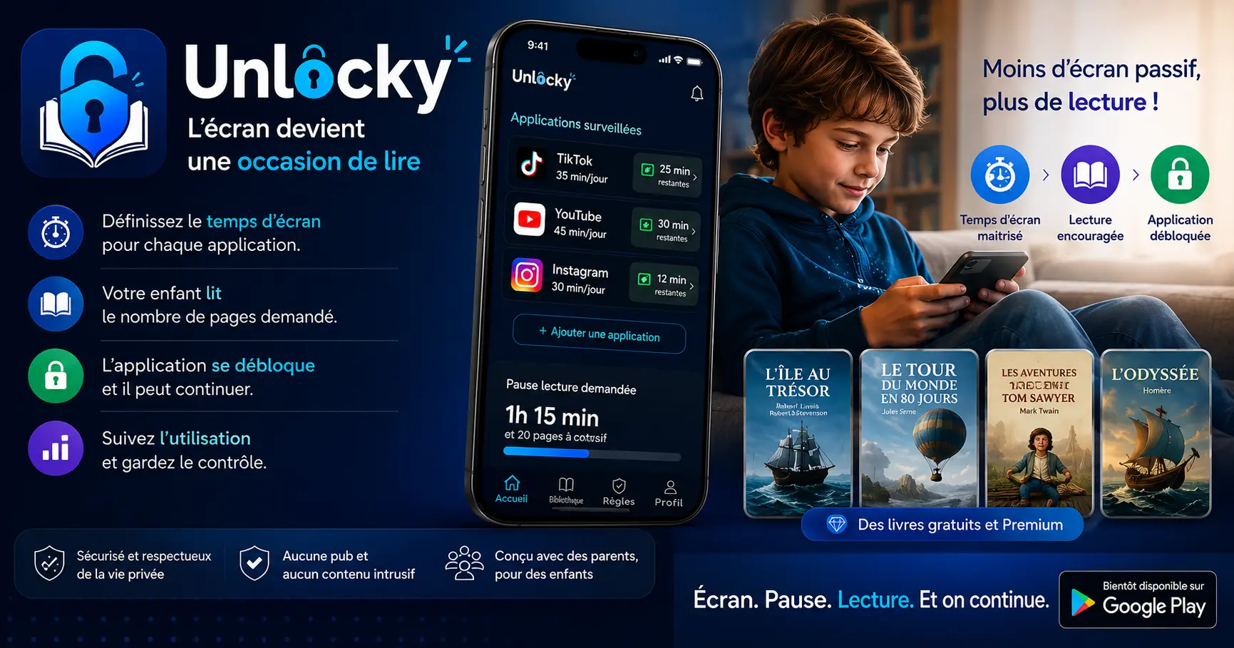 Unlocky, application associant contrôle parental, temps d’écran et lecture