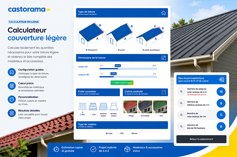 Calculateur Castorama pour estimer les matériaux nécessaires à une couverture légère