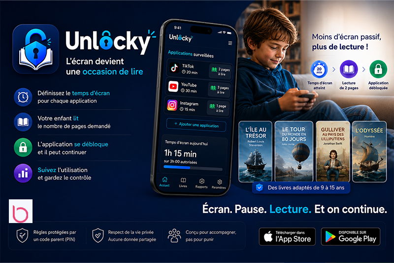Unlocky, application mobile de gestion du temps d'écran associant lecture et compréhension